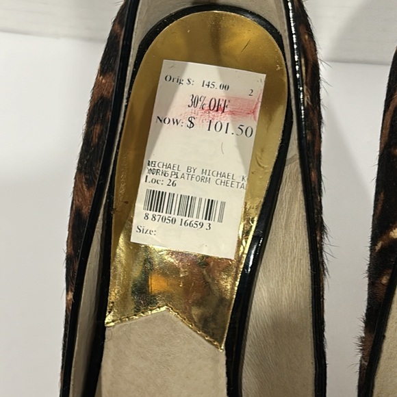 Michael Kors York Platform Cheetah Natural Haircalf Open Toe Pump Size 8 - Picture 9 of 14